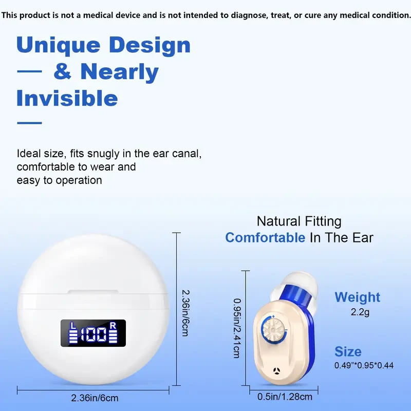 FOAHINIO Adult Rechargeable Sound Amplifier USB Charging with Comfortable Ear Caps & Charging Case