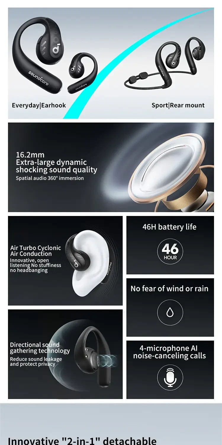Soundcore AeroFit Pro Wireless Earbuds Open-Ear Comfort for Running & Everyday