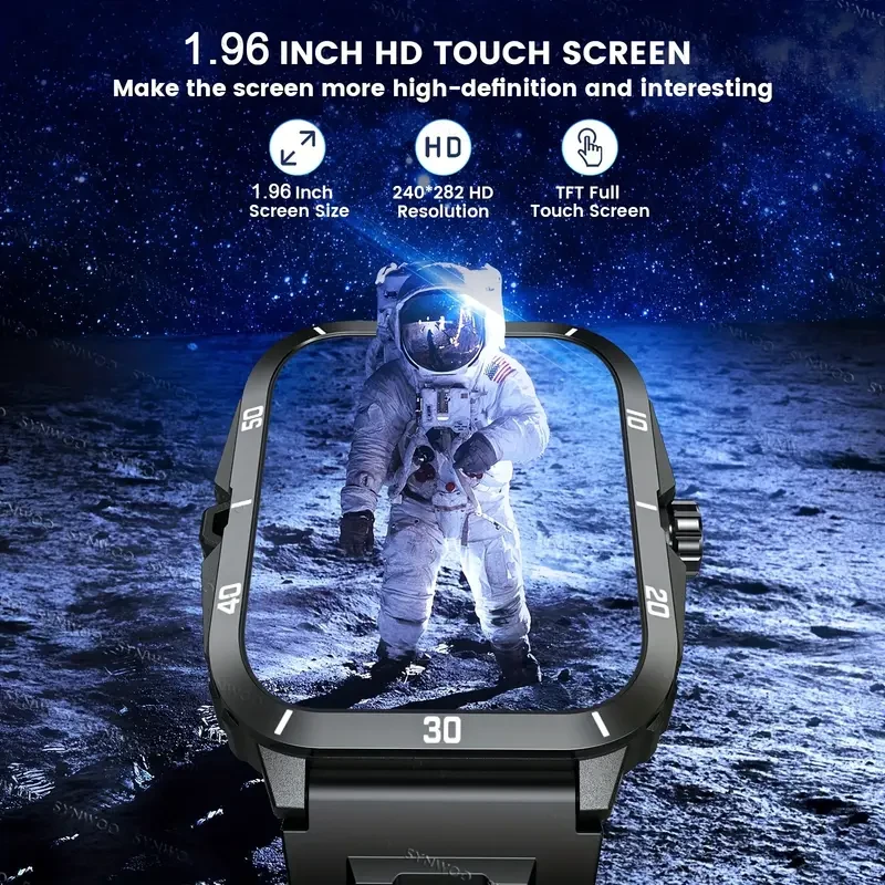Synwoo Smart Watch 1.96" Call-Ready Fitness Watch (Wireless 5.3, IPX8, 430 mAh, iPhone & Android)