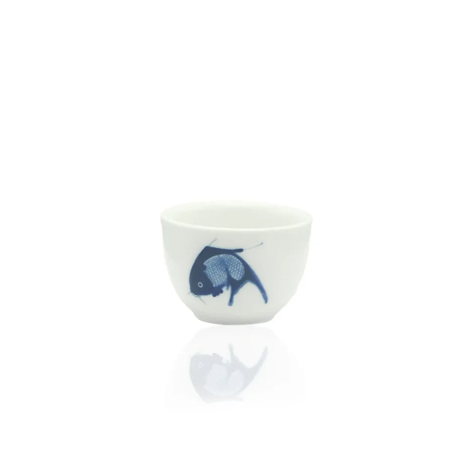 Crockery Tea Cup Blue Carp 7cmx5cm