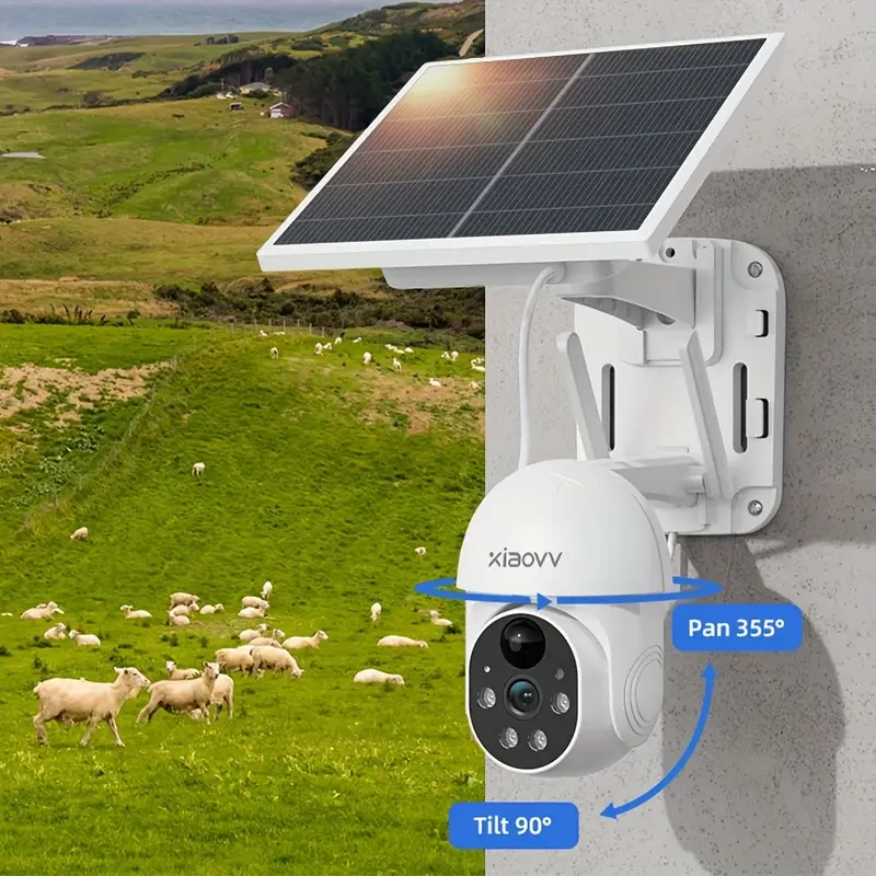 XIAOVV 1080P Solar-Powered Pan/Tilt Surveillance Camera SIM Card, PIR Siren, Color Night Vision, Two-Way Audio