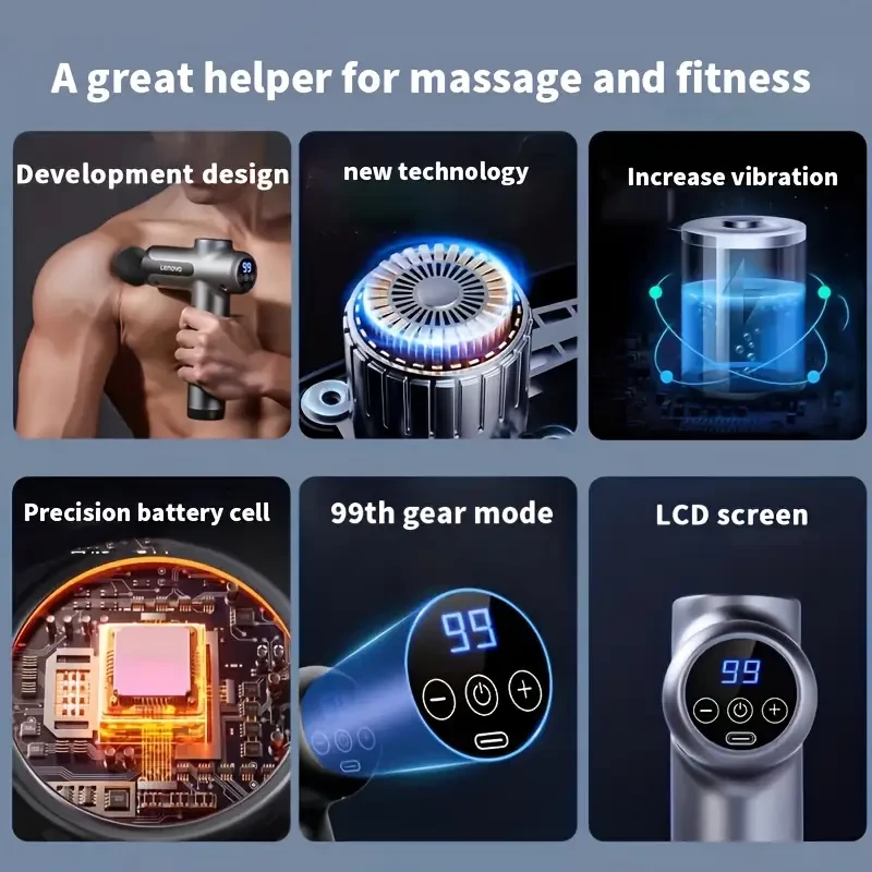 Quiet Percussion Massage Gun  8 Heads, USB Rechargeable, Compact Handheld Relief