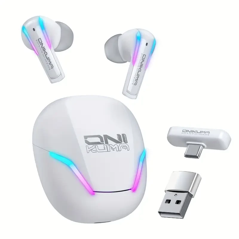 ONIKUMA White Gaming & DJ Headphones  Dual-Mode Wireless, GRB Lighting, Noise-Cancelling Mic
