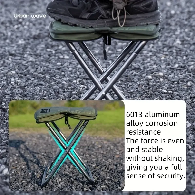 URBANWAVE Portable Folding Stool  Lightweight Aluminum Alloy, Quilted Square Seat