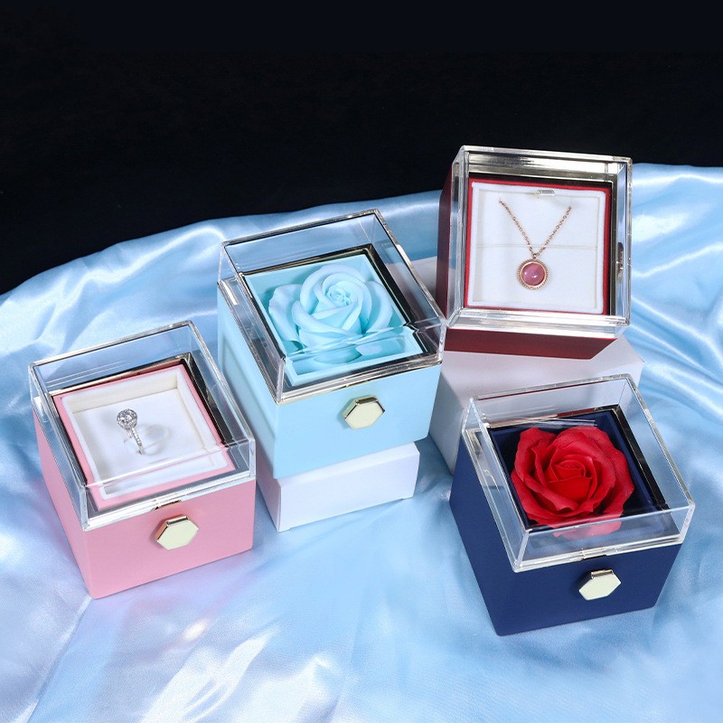 New Valentine Rotating Jewelry Display Case with Eternal Rose