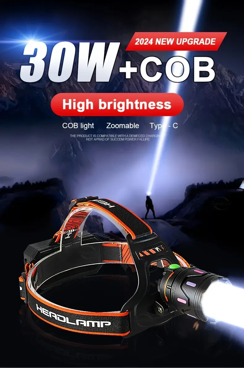 Ultra-Bright LED Headlamp 3000 Lumens, Rechargeable with 800m Beam Distance for Outdoor Adventures