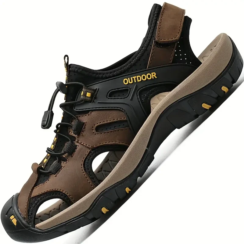 Mens All-Season Slip-Resistant Arch Support Hiking Sandals Breathable, Closed-Toe Fisherman Shoes for Outdoor Adventures