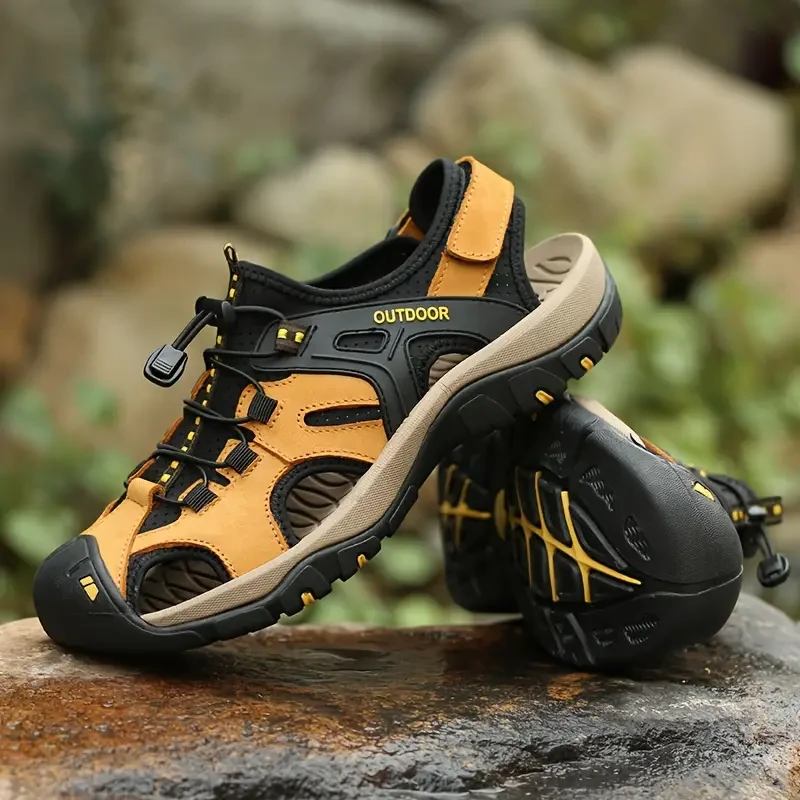Mens All-Season Slip-Resistant Arch Support Hiking Sandals Breathable, Closed-Toe Fisherman Shoes for Outdoor Adventures