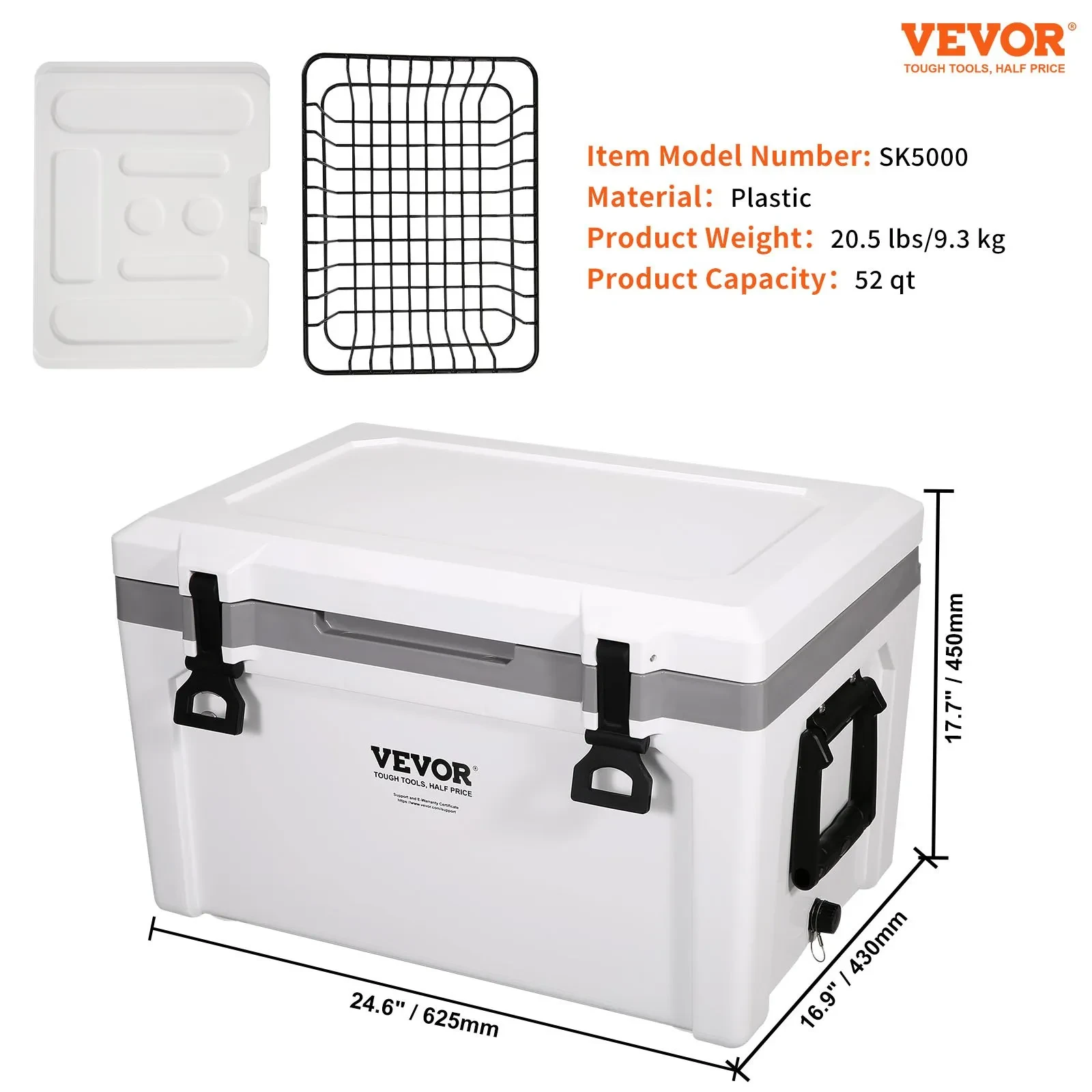 Insulated Portable Cooler, 52 Qt, Holds 50 Cans, Ice Retention Hard Cooler With Heavy Duty Handle, Ice Chest Lunch Box For Camping, Beach, Picnic, Travel, Outdoor, Keeps Cool For Up To 6 Days