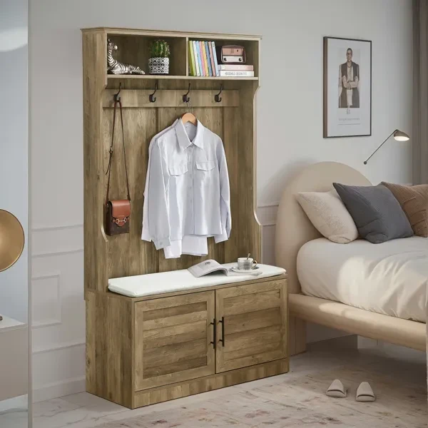 2 Storage Racks, 4 Storage Cabinets With 4 Clothes Hooks And 1 Sponge Pad, Multiple Wardrobe Storage Racks For Bedroom And Porch, Coat Rack, Shoe Cabinet, Light Color