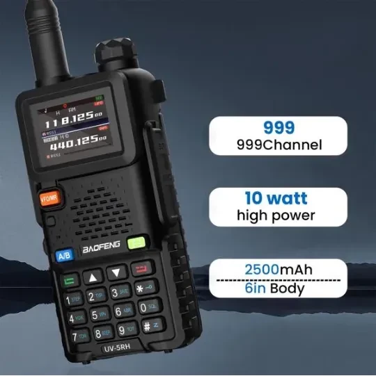 BAOFENG UV-5RH 10w GMRS Ham Radio With Long Range Walkie Talkies, Multifunctional Use, USB-C Charging, 999 Channels, Colorful LCD Display, Audio Produces
