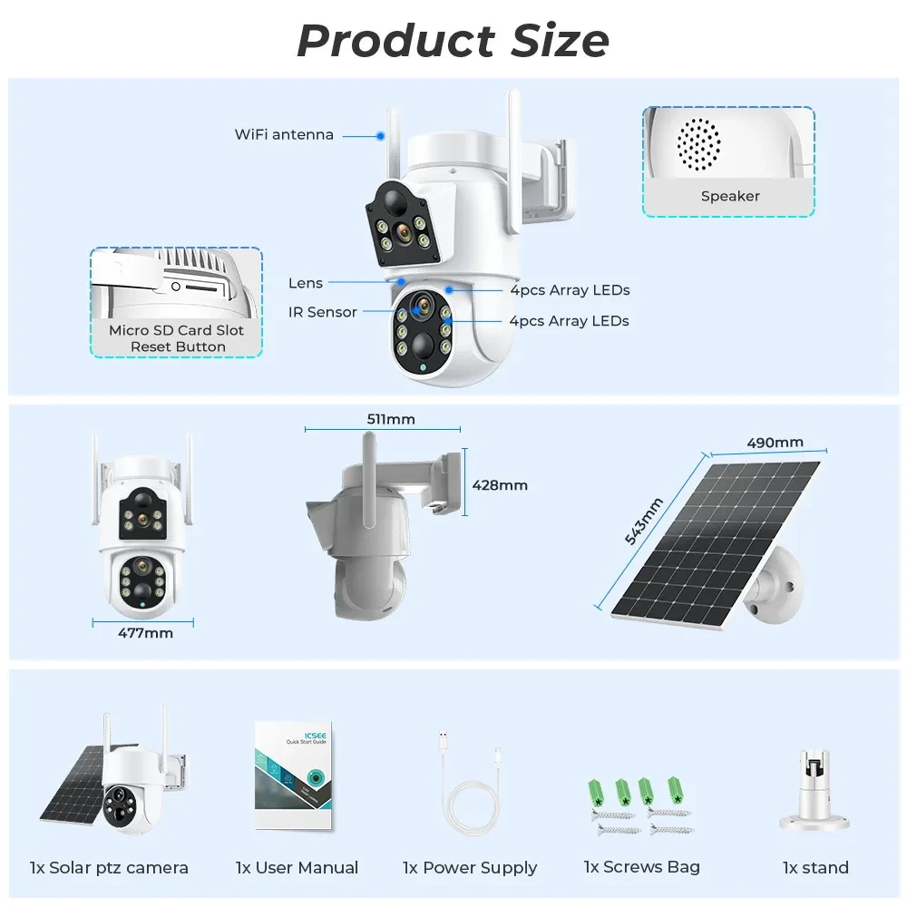 Outdoor Solar Home HD Wireless Wifi Network Plug-in-free Monitor