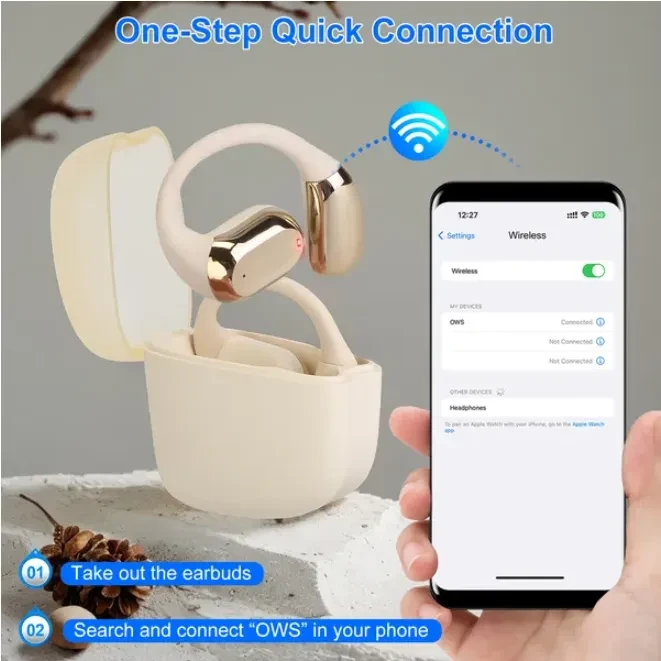 Earhook LED Display Charging Case IPX5 Waterproof 300 Hour Standby Time Touch Stereo Sports Headphones