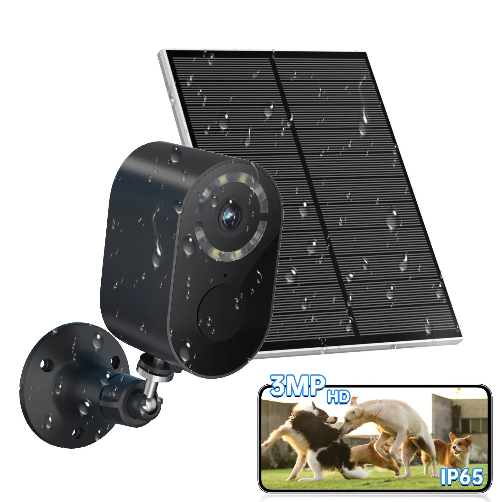 3MP Low Power Wireless Solar Panel IP Camera PIR WiFi Rechargeable Battery Security Outdoor Camera