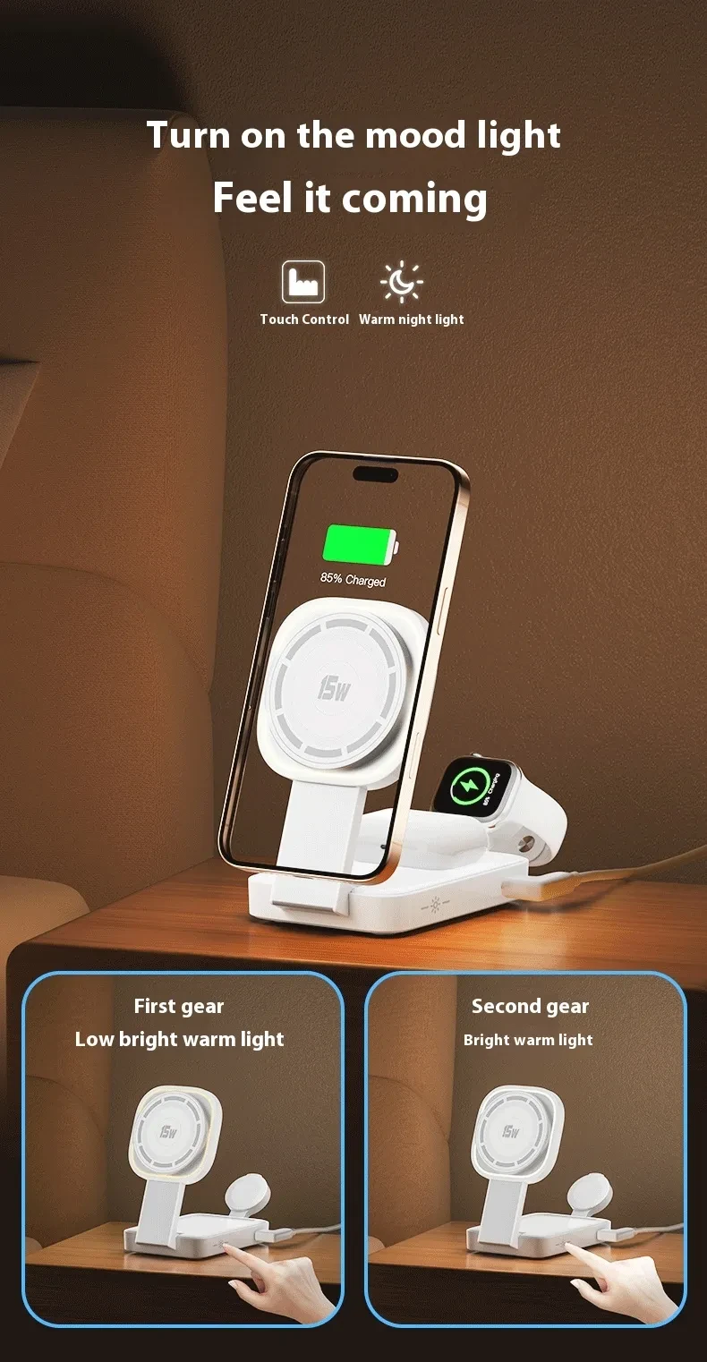 15W Foldable And Portable Three-in-one Wireless Charger