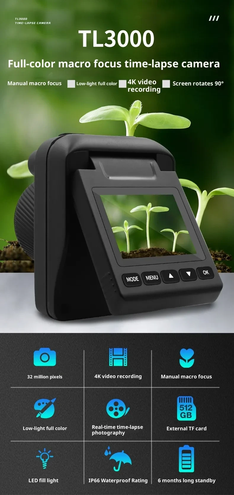 Waterproof Adjustable Focal Flowers And Plants Recording Shrinking Photography Camera