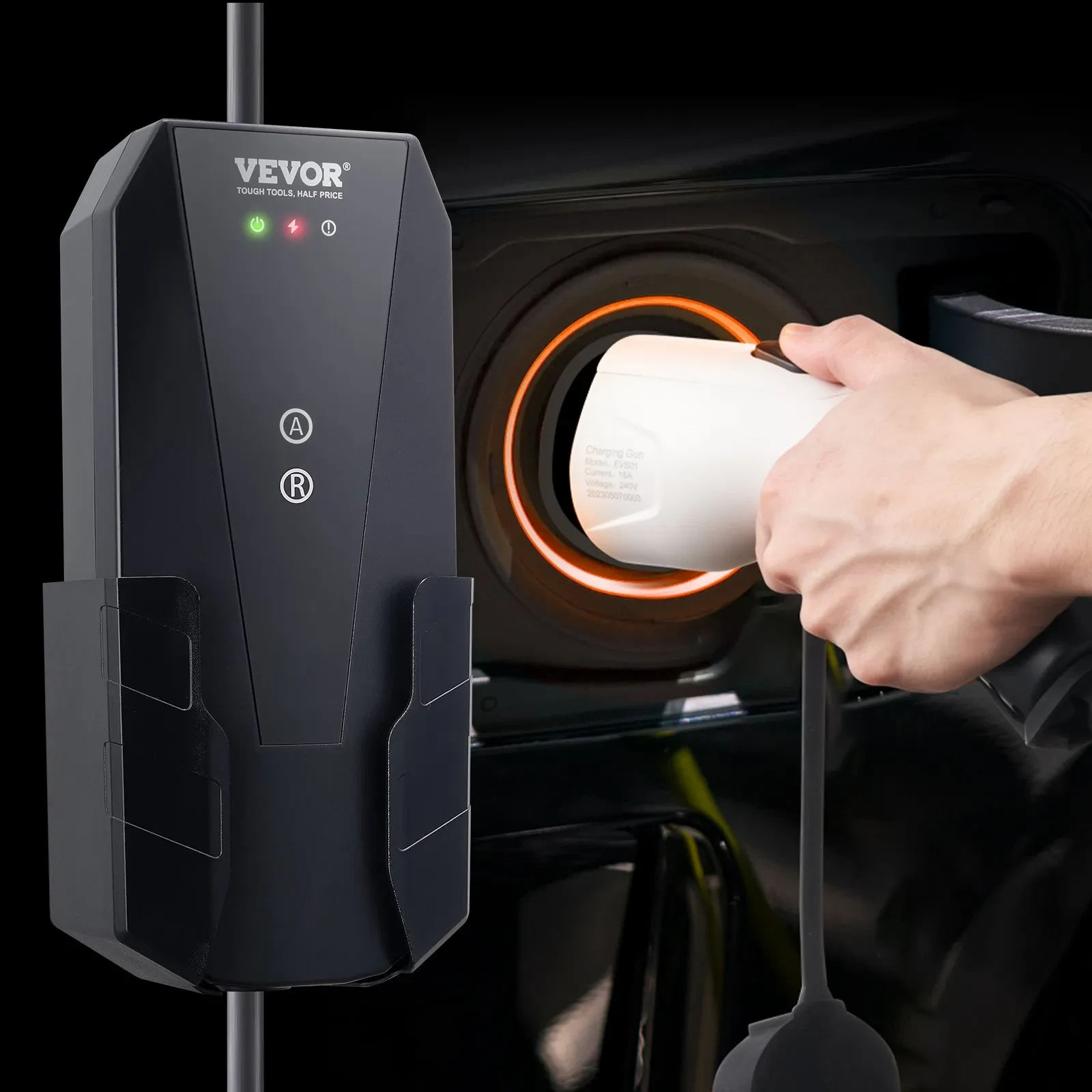 Portable EV Charger, 16 Amp 120V Or 240V, Electric Vehicle Charger With 28-Foot Charging Cable NEMA 6-20P Plug NEMA 5-15 Adapter, Plug-in Home EV Charging Station For SAE J1772 EVs