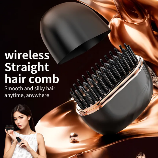 Mini Wireless Hair Straightening Comb  Portable Ceramic Ionic Styling Brush