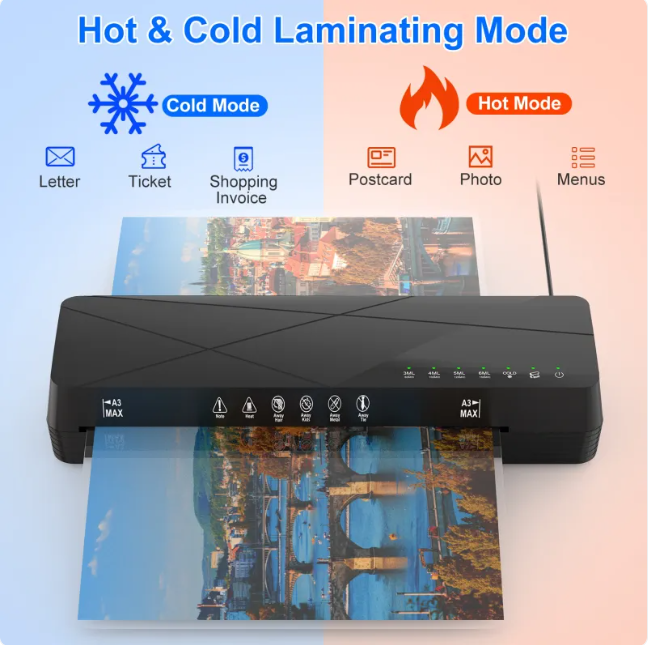 1Pc 13Inch Laminator Machine Hot And Cold Mode A4 Personal Thermal Laminator With ABS Function 60S Warm Up Time 30Mins Auto Off For Home Office School Business