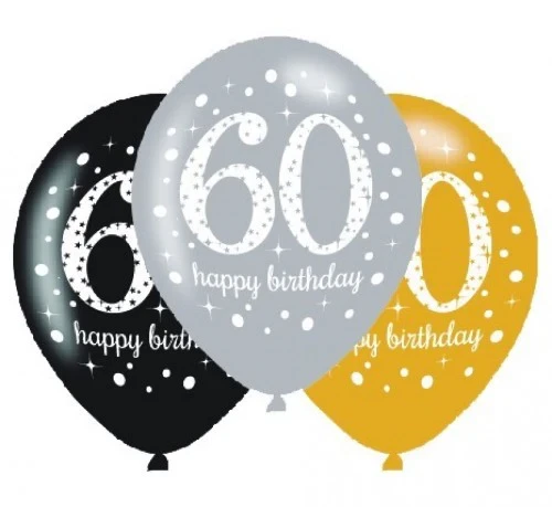 Sparkling Celebration 60th Birthday Latex Balloon -  30cm  - Pack of (6)
