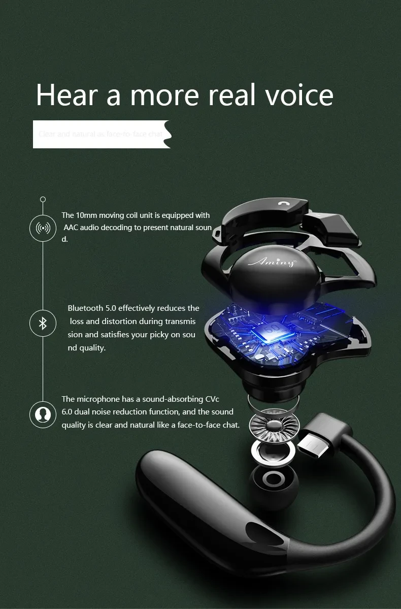 Emini Ufo Painless Bluetooth Headset Hanging Ear Type Single Ear Wireless Ultra Long Standby Driving Sports Mobile Phone Universal