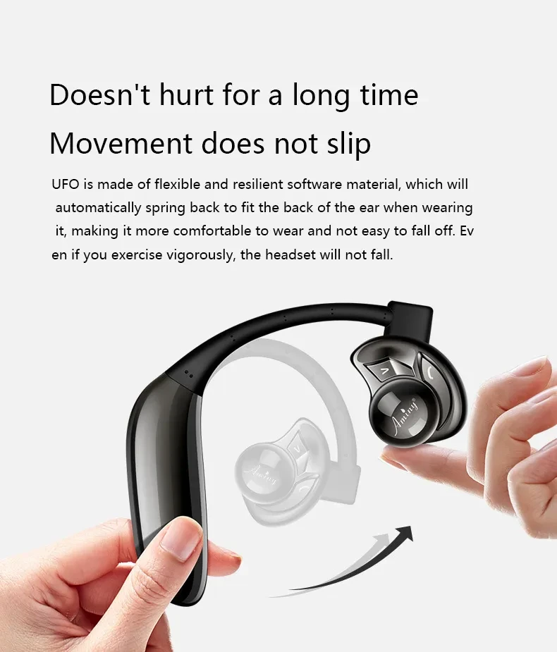 Emini Ufo Painless Bluetooth Headset Hanging Ear Type Single Ear Wireless Ultra Long Standby Driving Sports Mobile Phone Universal