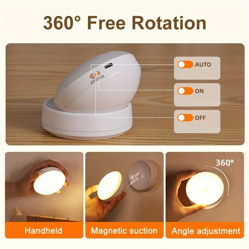 HOTU Auto-On Motion Sensor Night Light  USB Rechargeable, 6-LED Energy-Efficient Lighting