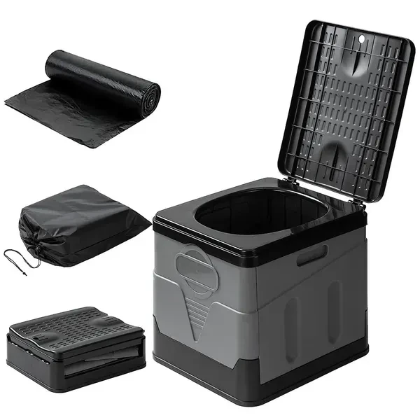 Portable Toilet For Car Camping Boating Hiking Outdoor Travel Potty With Carry Bag Foldable Emergency Toilet With Lid Trash Bags