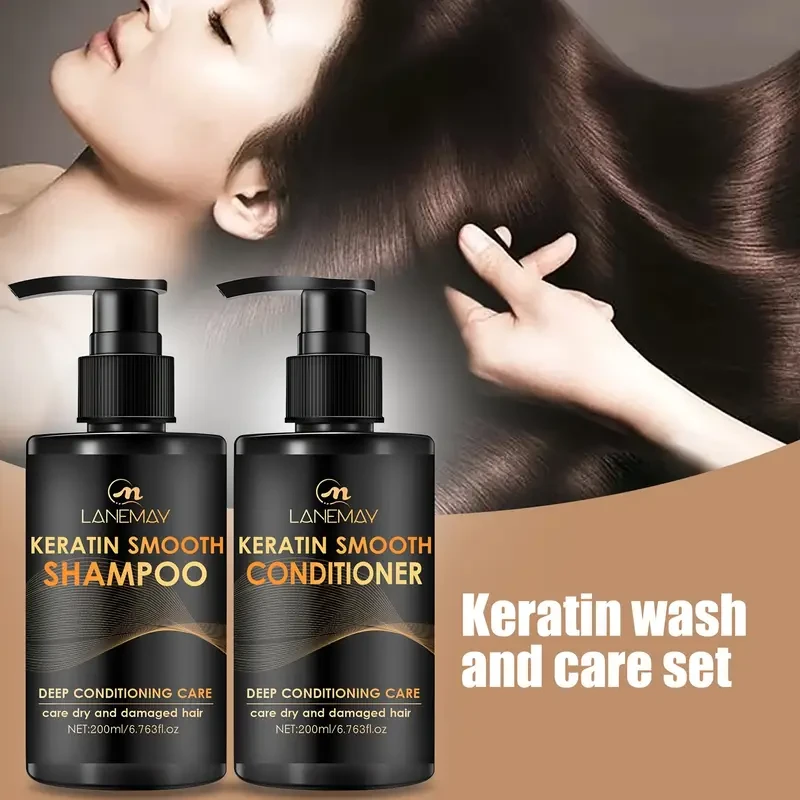 LANEMAY Keratin Smooth Shampoo & Conditioner Set Moisturising, Strengthening & Anti-Breakage Formula (2pcs)