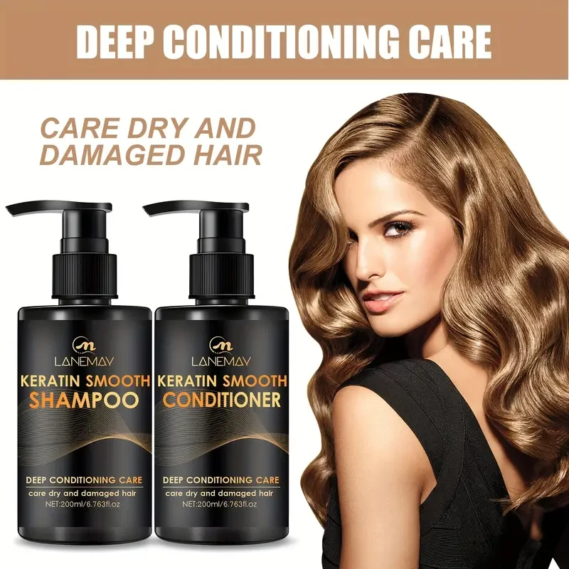 LANEMAY Keratin Smooth Shampoo & Conditioner Set Moisturising, Strengthening & Anti-Breakage Formula (2pcs)
