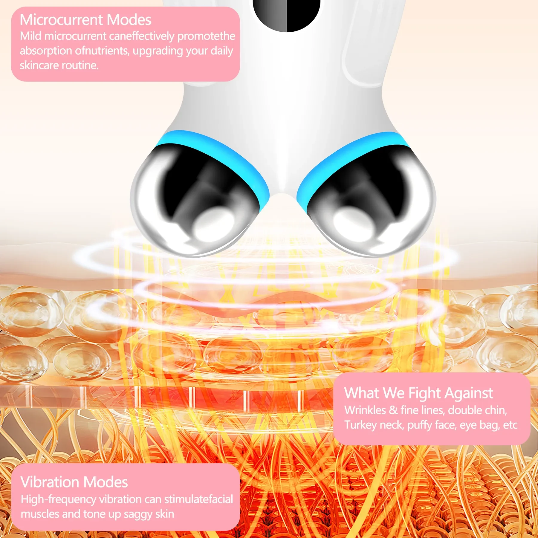 Anti Aging And Wrinkles Microcurrent Facial Device, Boost Skin Care Products Absorption - White