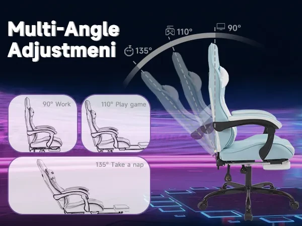 Gaming Chair, Computer Chair Ergonomic Chair With Footrest Office Chair Ergonomic Computer Chair With Lumbar Backrest Bluewhite