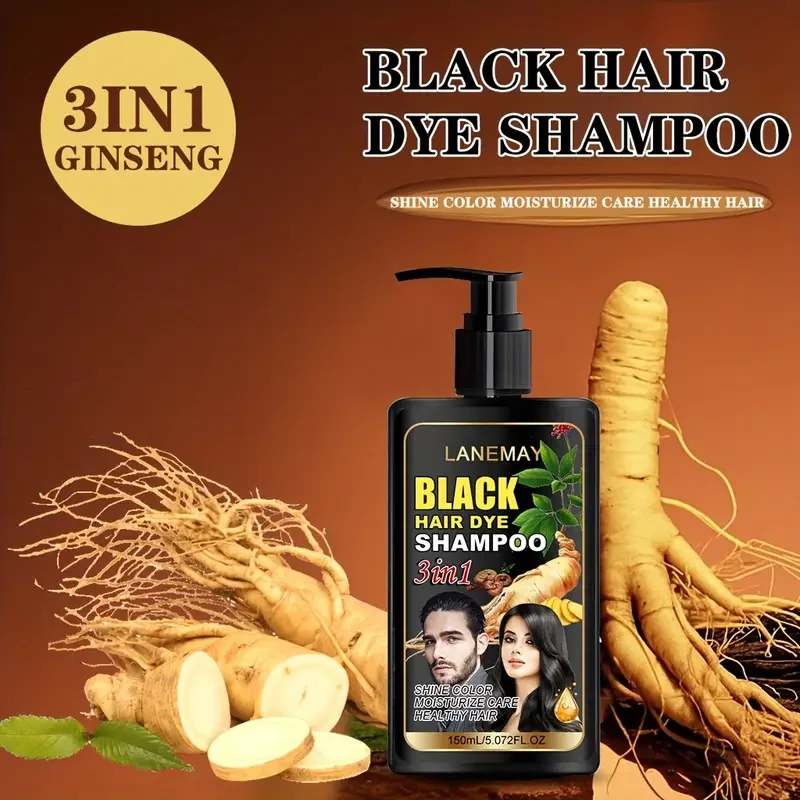 LANEMAY 3-in-1 Black Hair Dye Shampoo Moisturising, Cleansing & Natural-Looking Black Colour