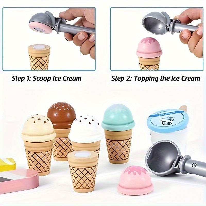 GENAI Ice Cream Counter Playset for Kids Wooden Pretend Play Ice Cream Shop Fun