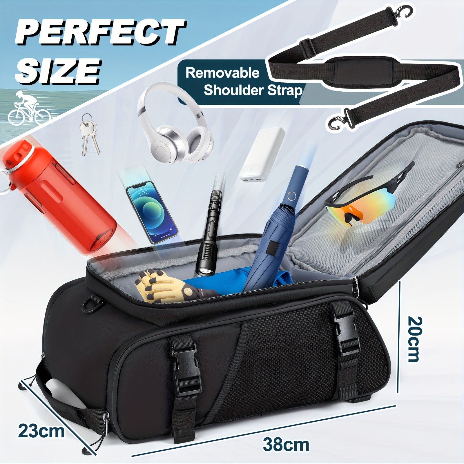 RAINSMORE 4-in-1 Expandable Bike Bag Ultimate 15L Storage for Cycling, Commuting & Outdoor Adventures