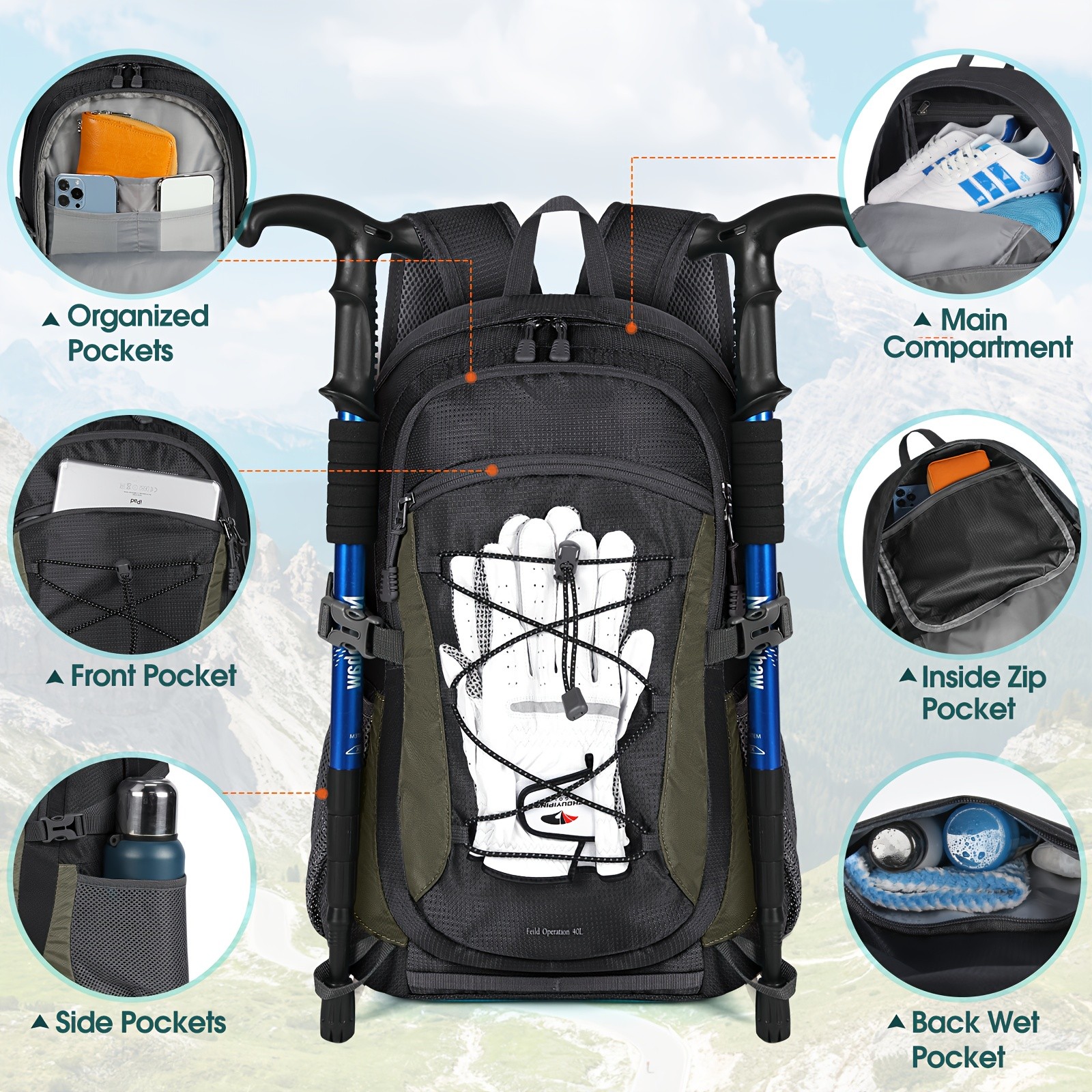RAINSMORE 40L Unisex Hiking Backpack Lightweight, Large-Capacity Comfort for NZ Outdoor Adventures