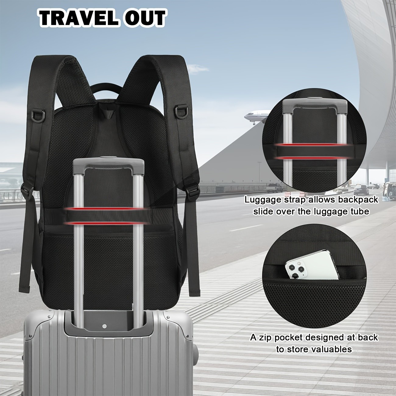 RAINSMORE 43.94 cm Laptop Backpack USB Charging, Lunch Compartment & Heavy-Duty Design for Work & Travel