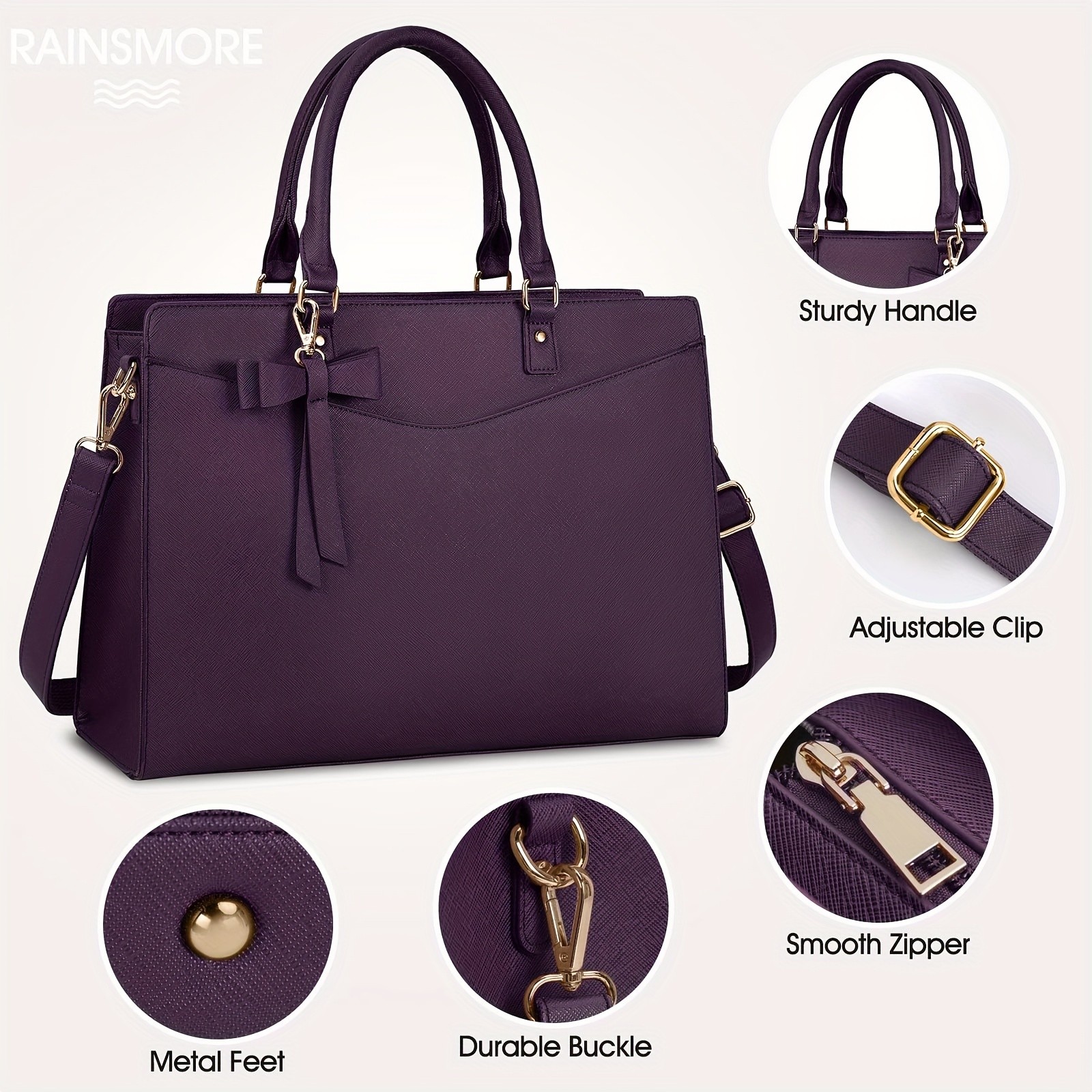 RAINSMORE Womens 39.62 cm Laptop Bag Elegant Deep Purple Tote for Work, Travel & School