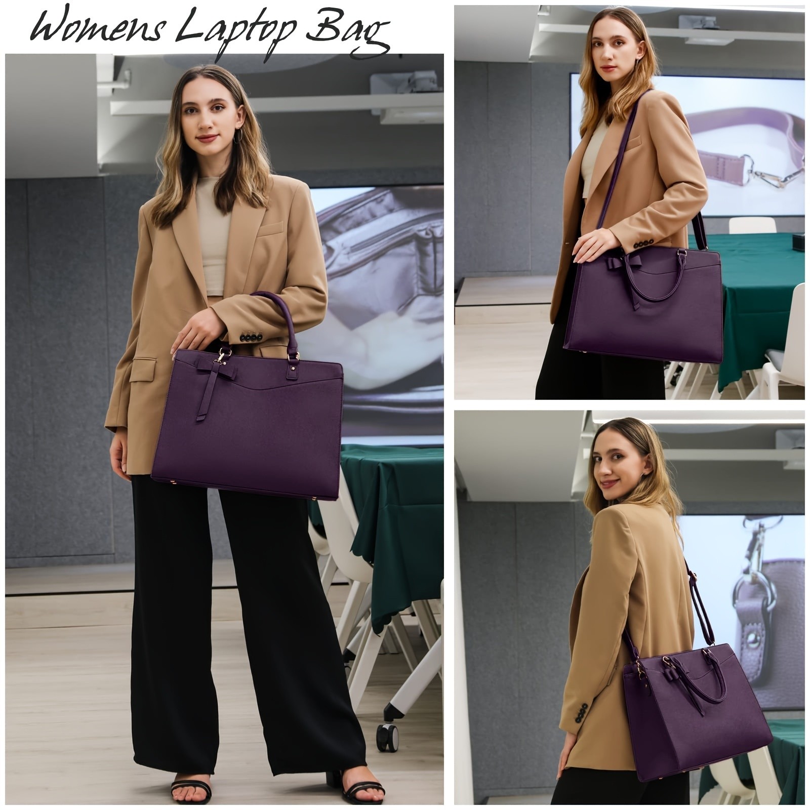 RAINSMORE Womens 39.62 cm Laptop Bag Elegant Deep Purple Tote for Work, Travel & School
