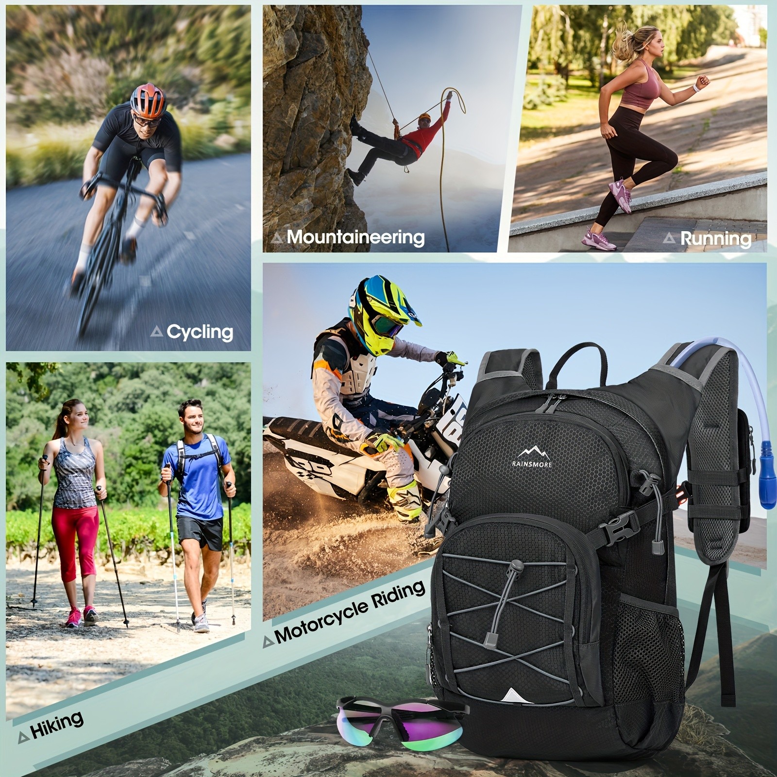 RAINSMORE 2L Water Bottle Backpack Lightweight Hydration Pack with 2L Water Tank for Outdoor Sports