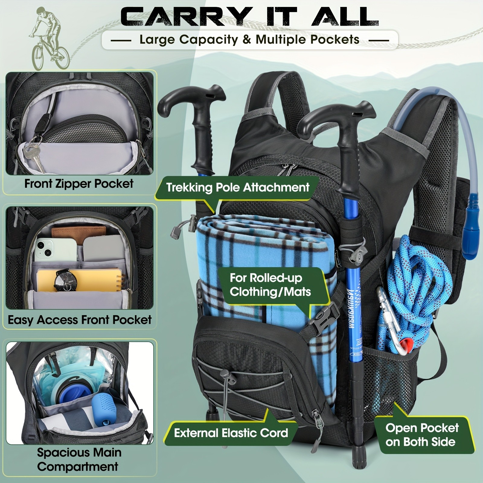 RAINSMORE 2L Water Bottle Backpack Lightweight Hydration Pack with 2L Water Tank for Outdoor Sports