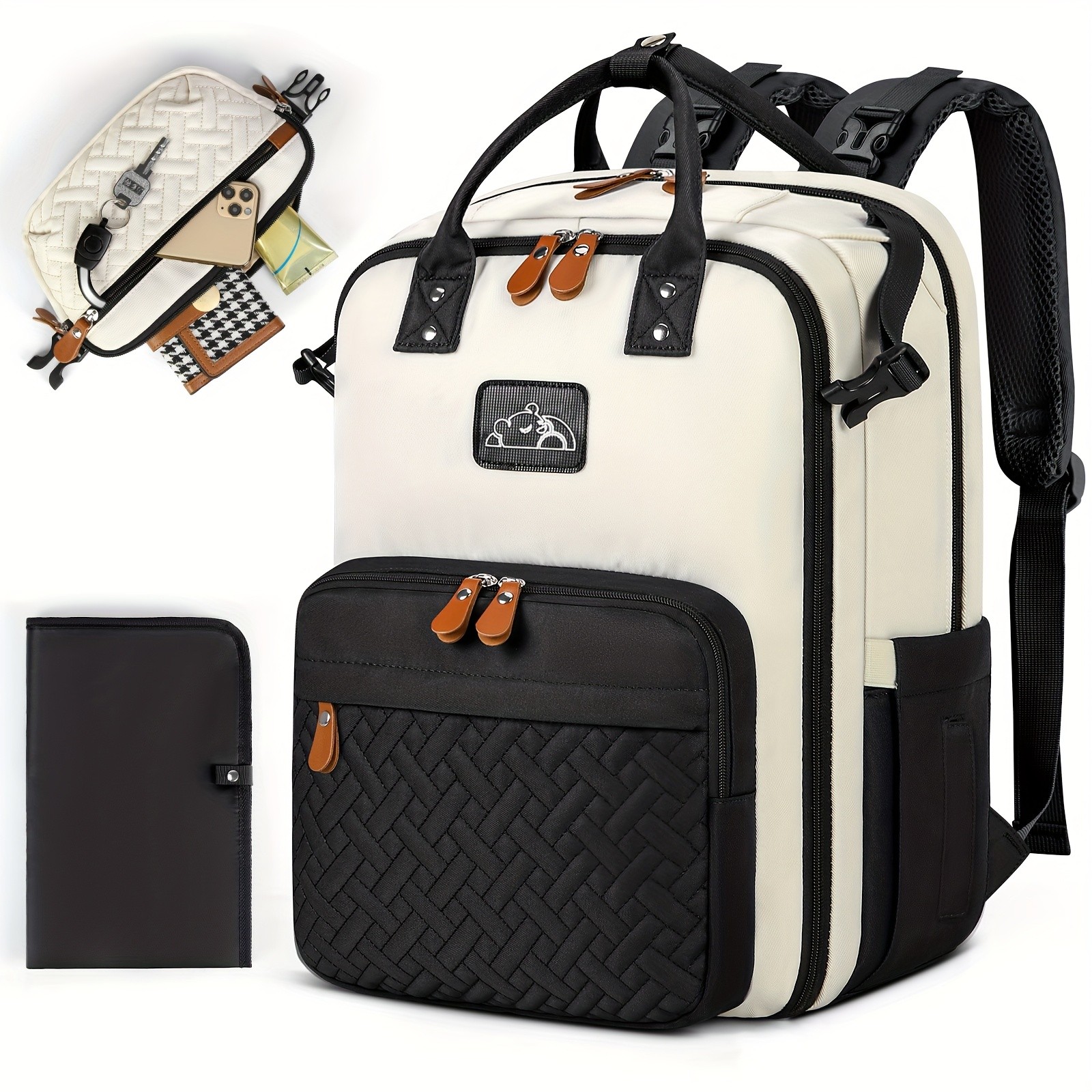 RAINSMORE Detachable Crossbody & Diaper Backpack Playful Cartoon Bear Design for Modern Kiwi Parents