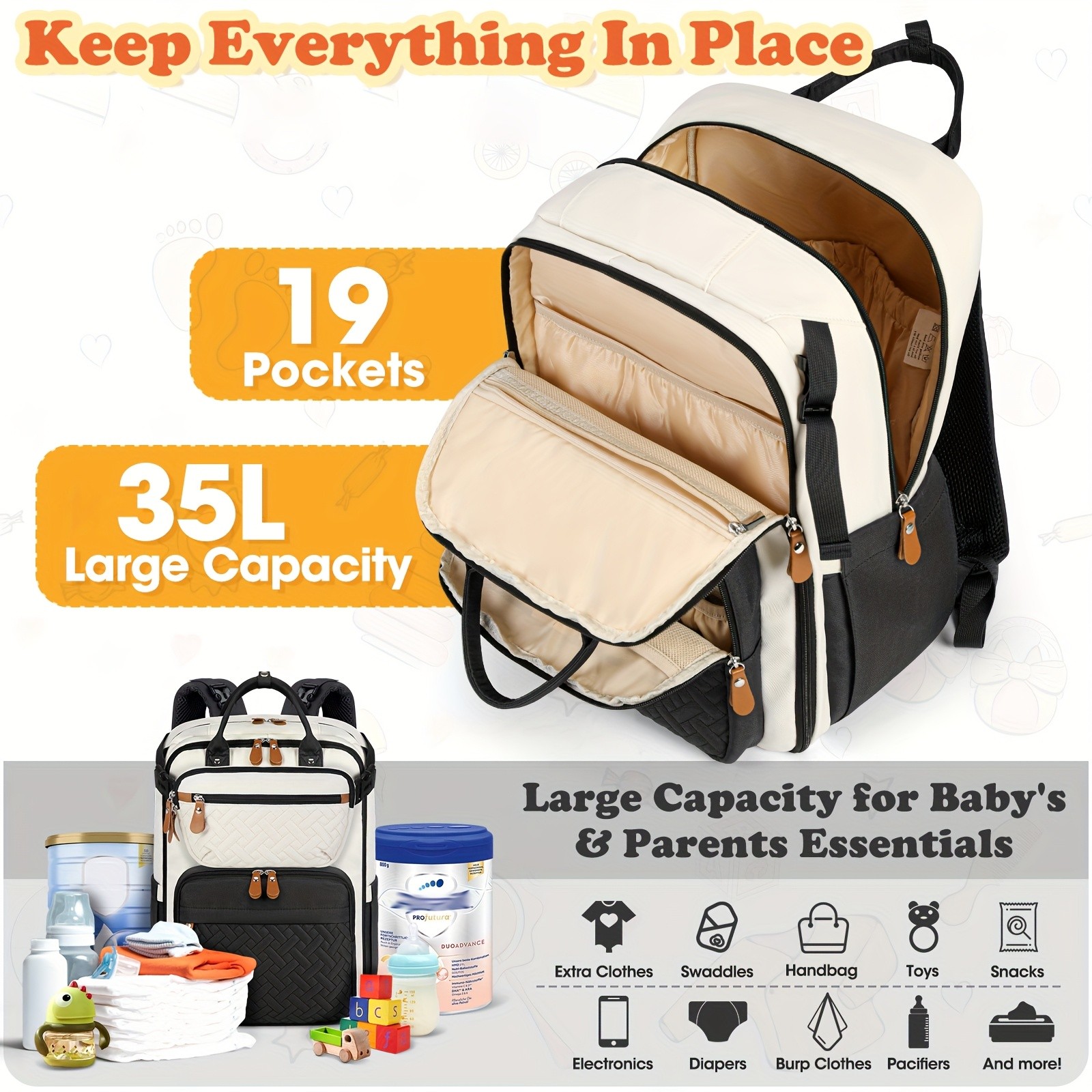 RAINSMORE Detachable Crossbody & Diaper Backpack Playful Cartoon Bear Design for Modern Kiwi Parents