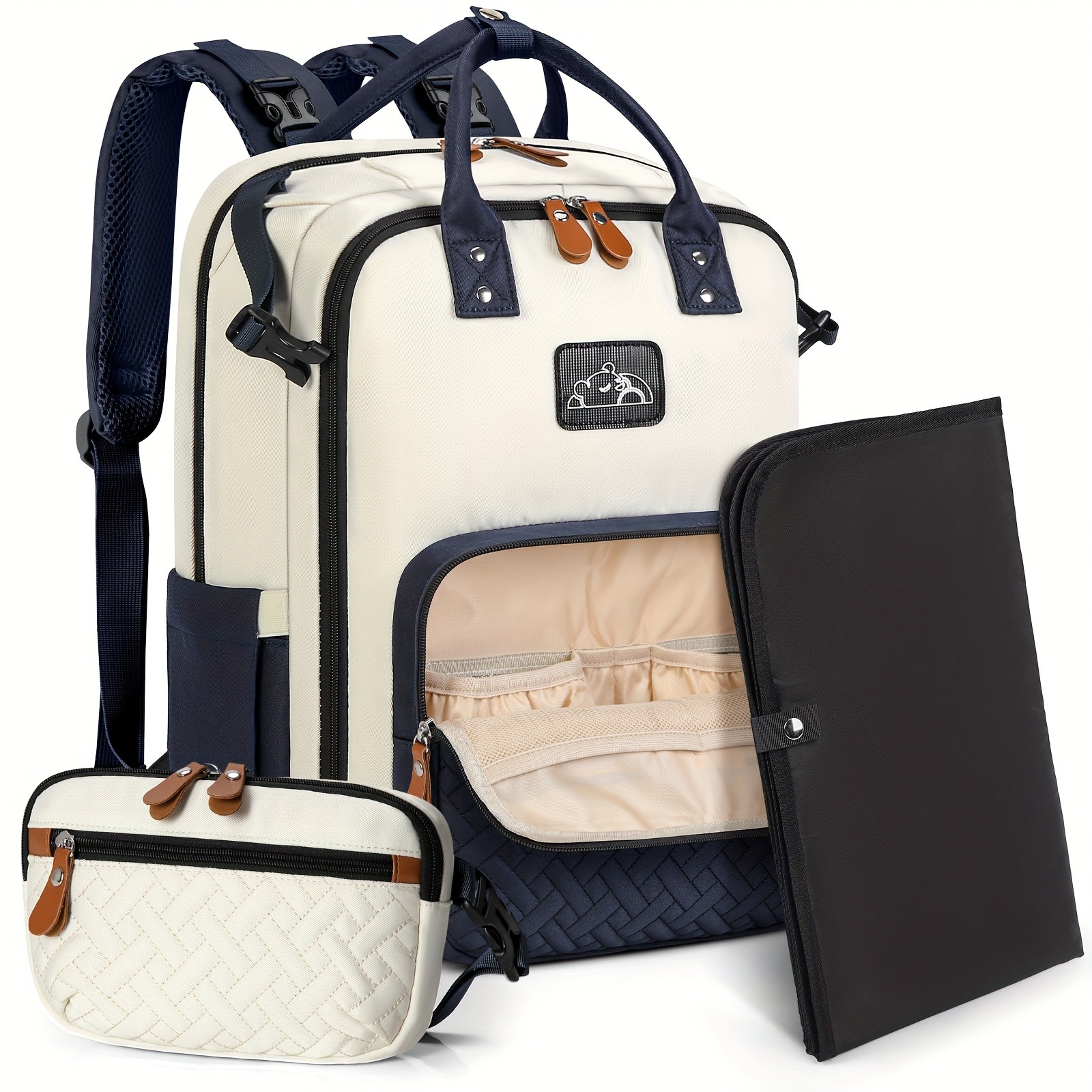RAINSMORE Detachable Crossbody & Diaper Backpack Playful Cartoon Bear Design for Modern Kiwi Parents