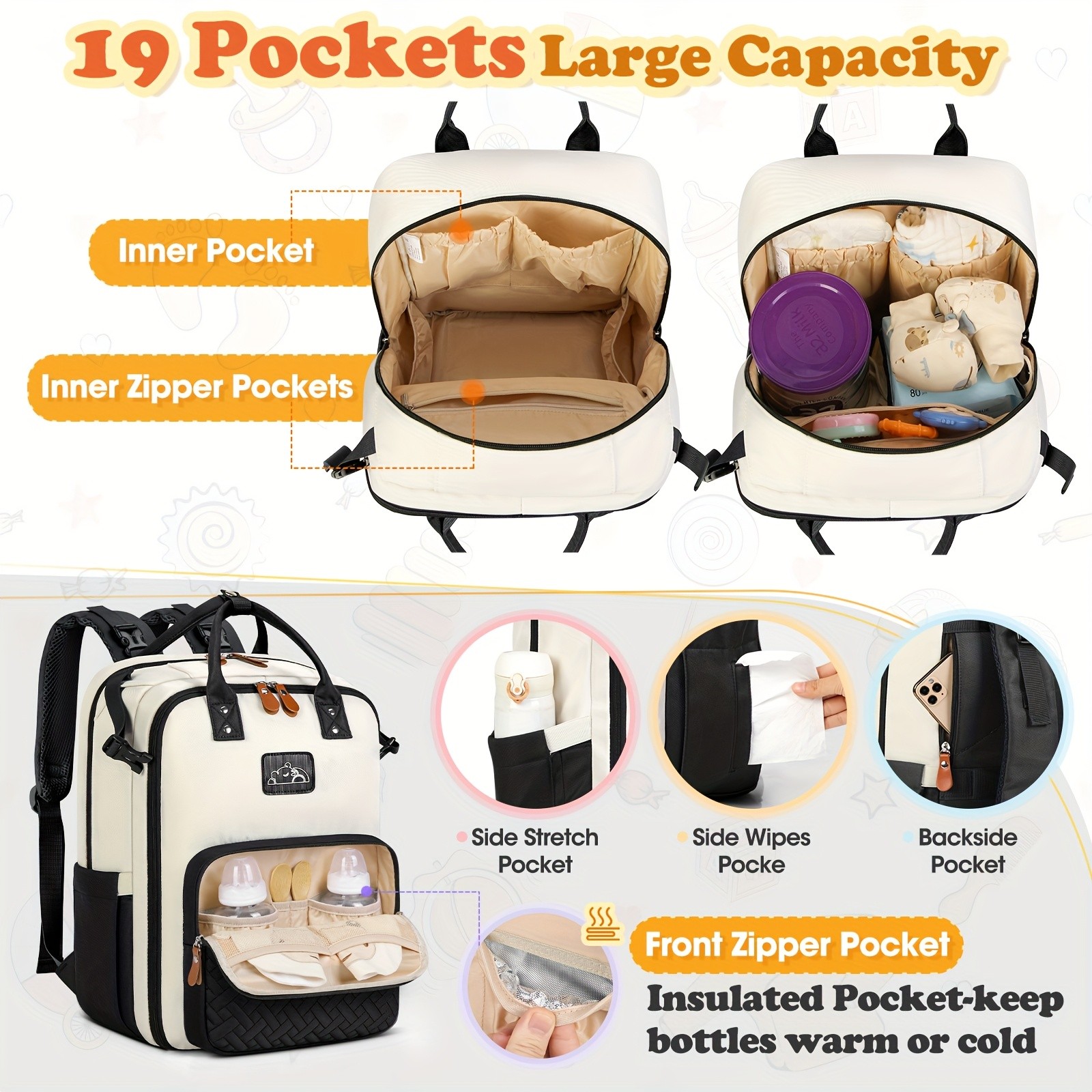 RAINSMORE Detachable Crossbody & Diaper Backpack Playful Cartoon Bear Design for Modern Kiwi Parents