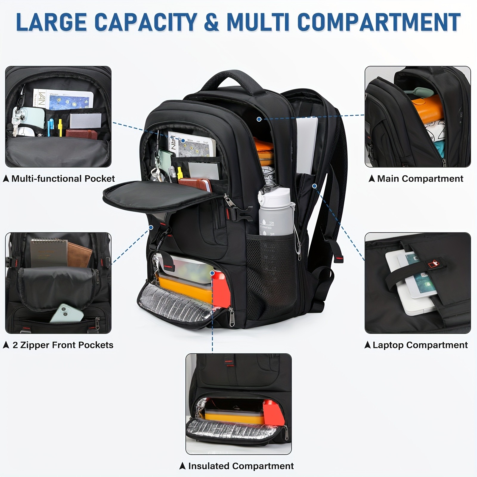 NUBILY 17.3-Inch Mens Laptop Backpack 50L Sleek Travel Pack for Work, College & Business