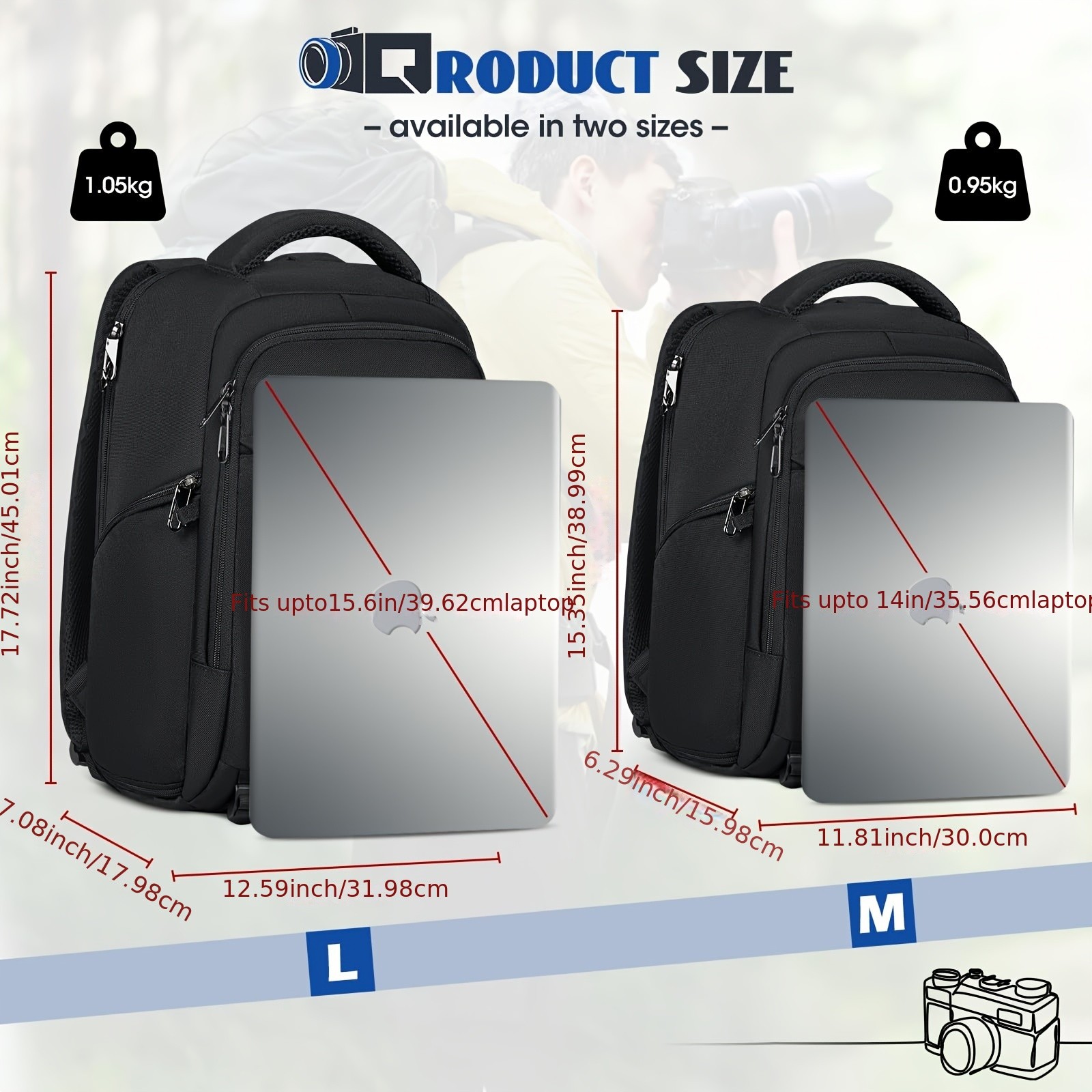 NUBILY Camera Backpack  Professional Anti-Theft Travel Bag for DSLR, SLR, Mirrorless & 35.56 cm Laptops