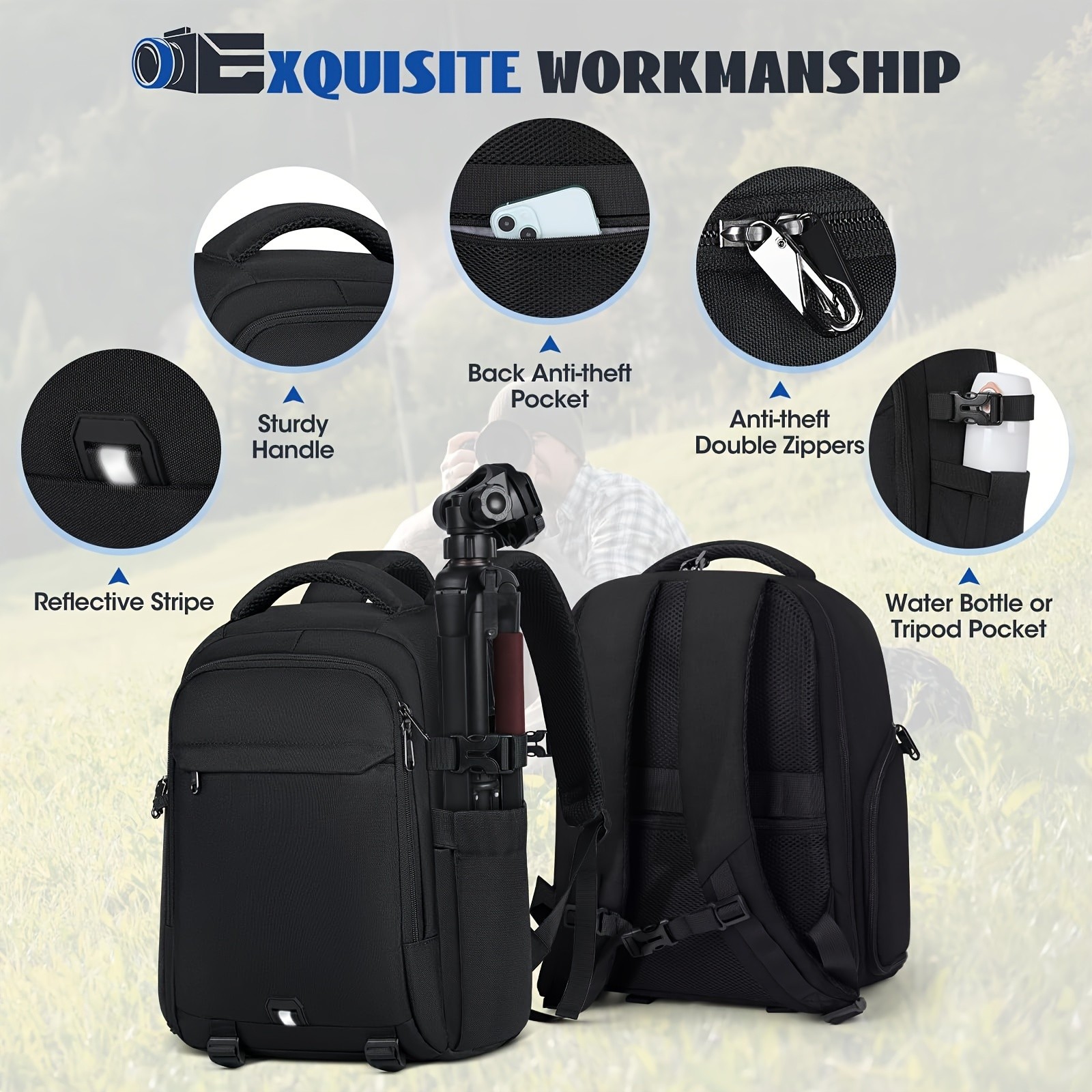 NUBILY Camera Backpack Professional Anti-Theft Travel Bag for DSLR, SLR, Mirrorless & 35.56 cm Laptops