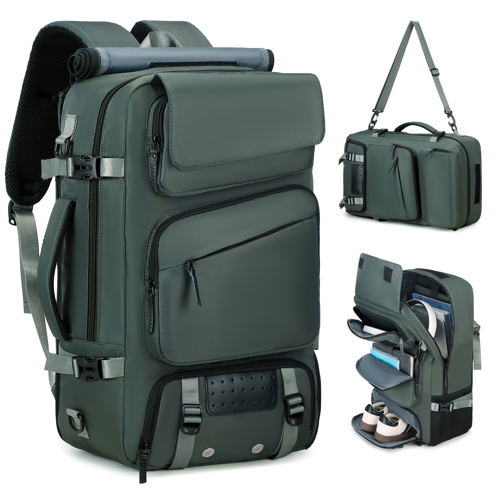 ENOSHI Mens Large Travel Backpack Convertible Shoulder Bag with Shoe Compartment & Laptop Storage