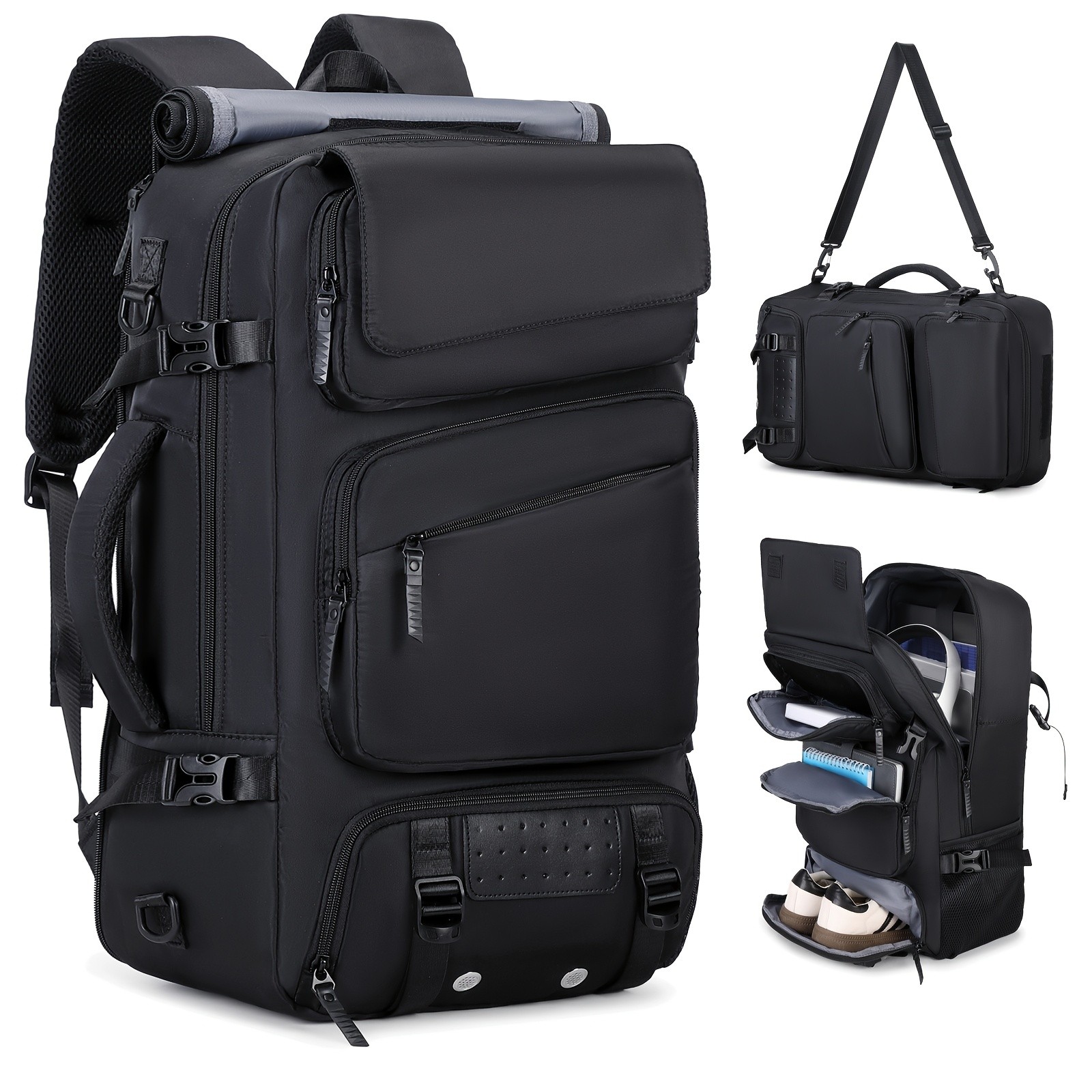 ENOSHI Mens Large Travel Backpack Convertible Shoulder Bag with Shoe Compartment & Laptop Storage